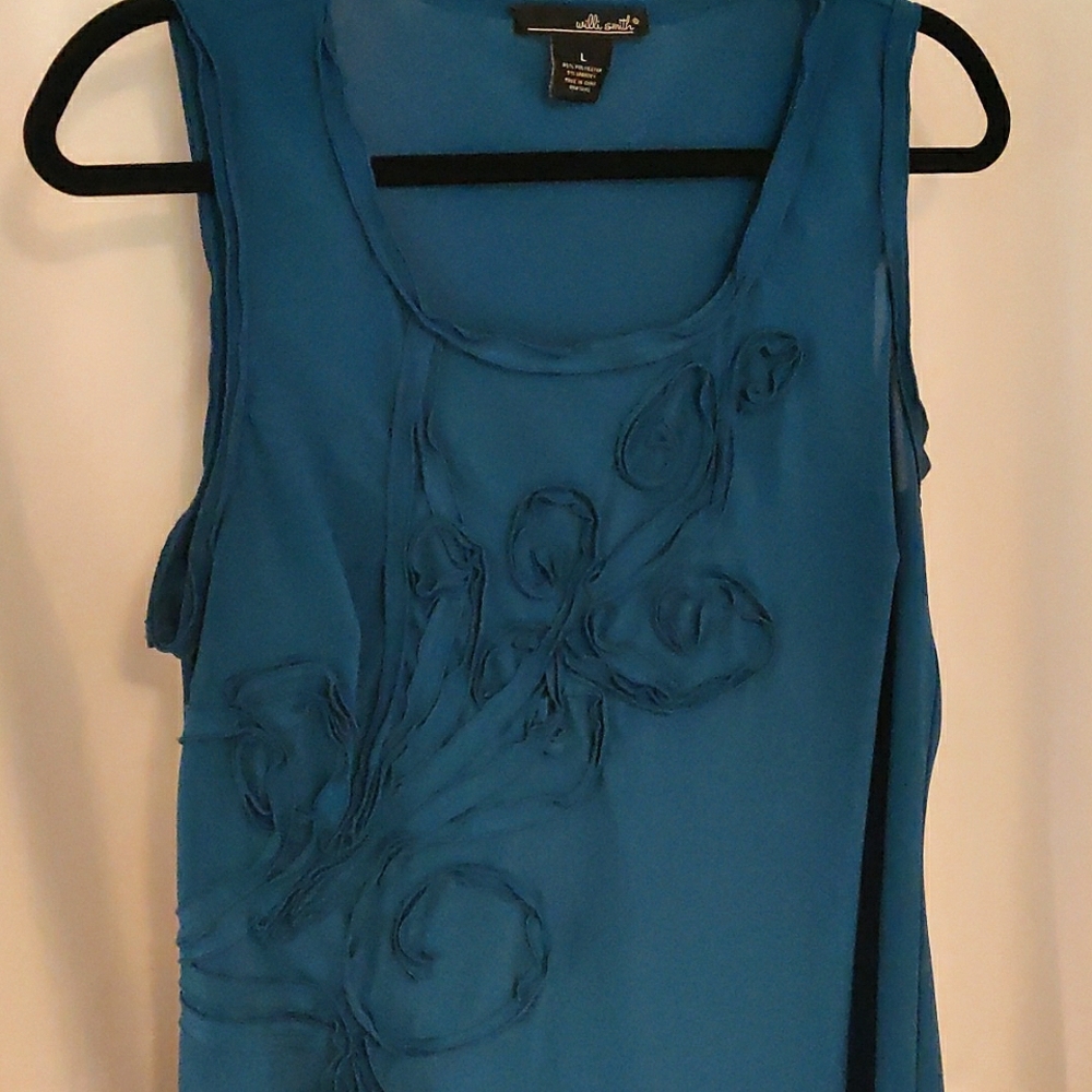 Willi Smith Teal Embellished Tank, L